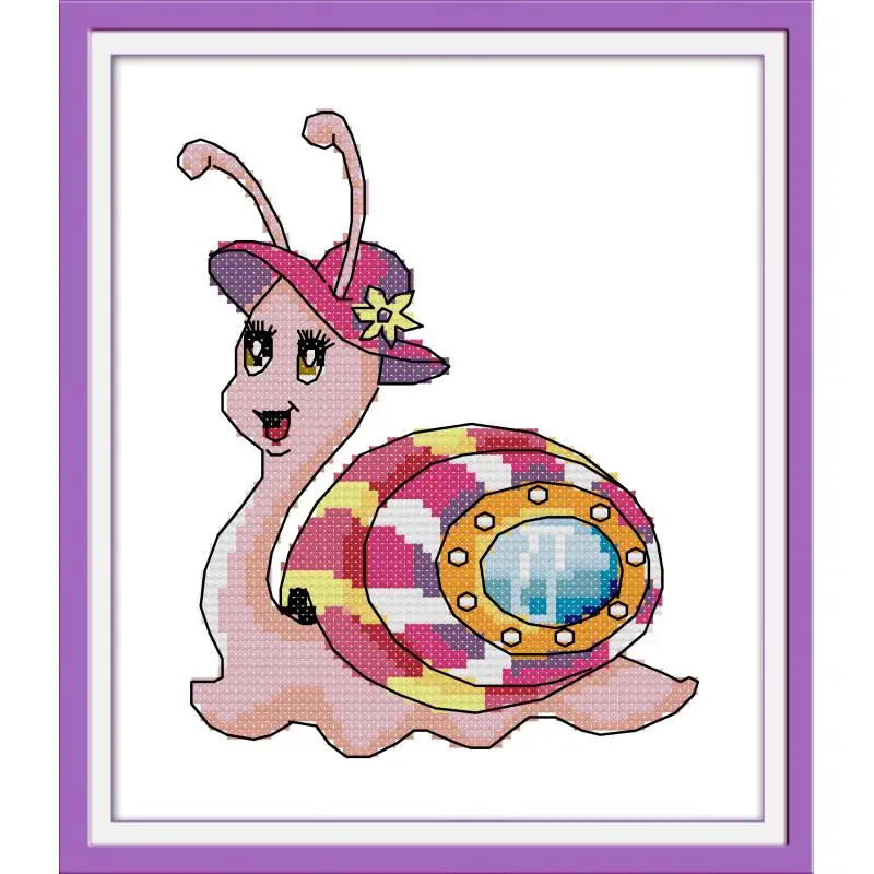 Joy Sunday Cartoon Needlework 11&14CT Cross Stitch DIY Count Embroidery Set for Wall Home Decor-The Snail Girl | Дом и сад