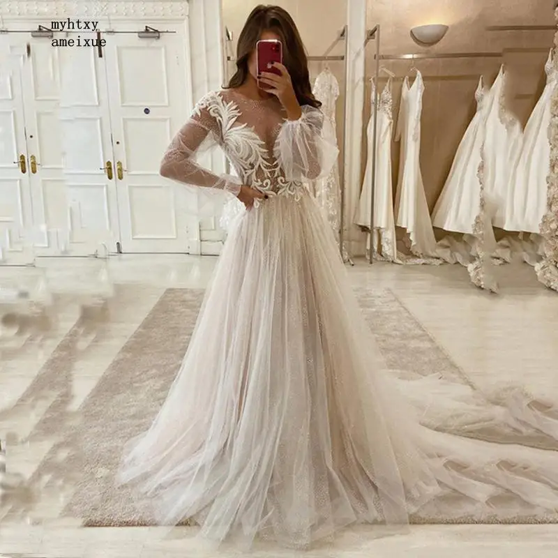 Cheap Beach Wedding Dress 2020 Puffy Long Sleeve Lace Appliques Bride Dress Sheer Bateau Neck Boho Long Plus Size Robe De Mariee
Cheap Beach Wedding Dress 2020 Puffy Long Sleeve Lace Appliques Bride Dress Sheer Bateau Neck Boho Long Plus Size Robe De Mariee