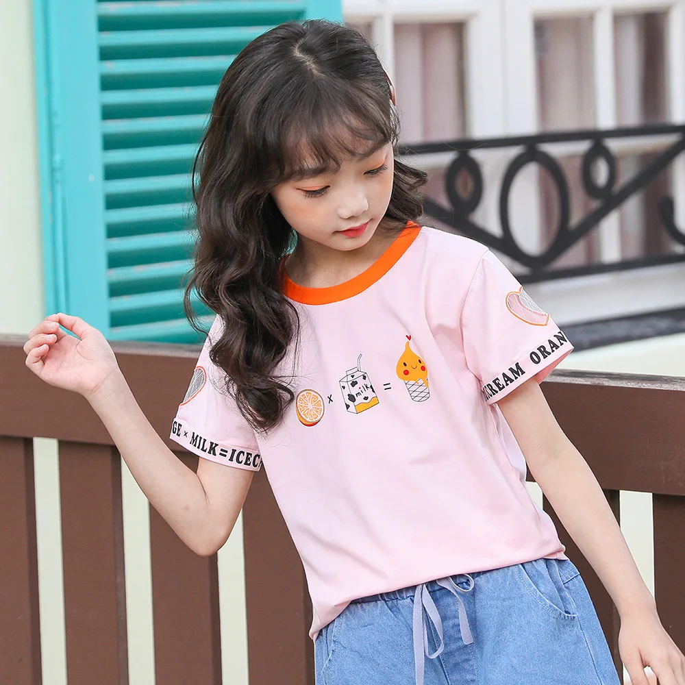 Summer New Girls Clothes Children Tops Cotton Short Sleeve Cartoon Print Round Collar Pink White T-shirt Kids Clothing
Summer New Girls Clothes Children Tops Cotton Short Sleeve Cartoon Print Round Collar Pink White T-shirt Kids Clothing