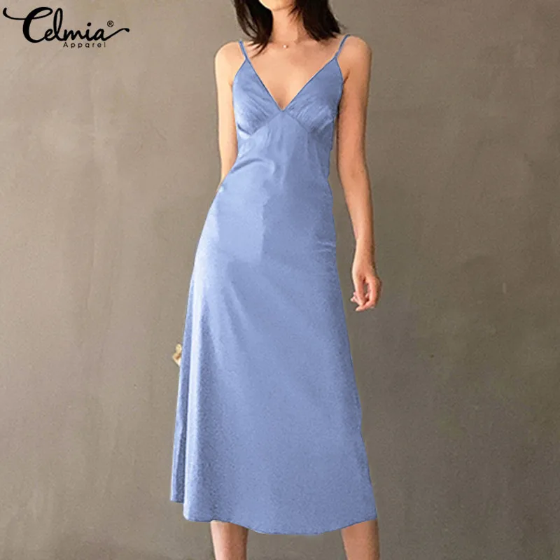 Women Satin Sundress Celmia 2020 Summer Sexy Spaghetti Straps V neck Party Dress Sleeveless Casual Solid Beach Long Vestidos 5XL
Women Satin Sundress Celmia 2020 Summer Sexy Spaghetti Straps V neck Party Dress Sleeveless Casual Solid Beach Long Vestidos 5XL