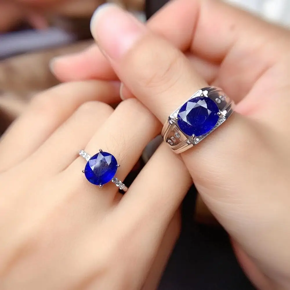 

Couple Rings Set Natural Sapphire Lover's Ring Free shipping Finger ring Natural real blue Sapphire 925 sterling silver ring