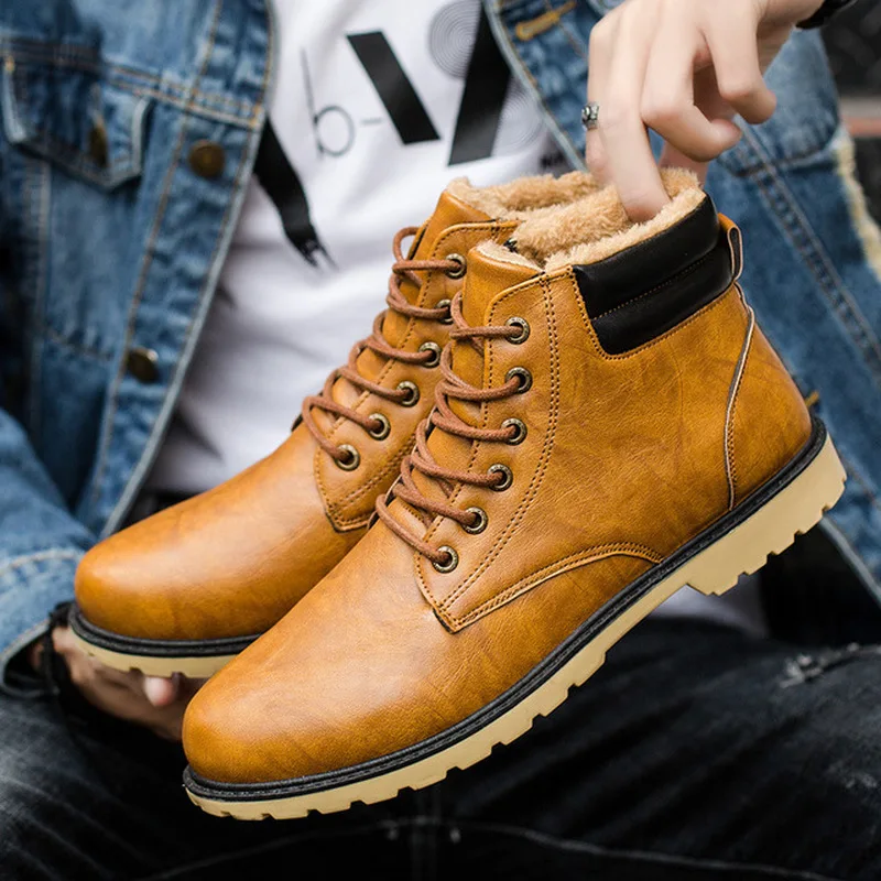 New Quality PU Men Winter Leather Boots Fashion Short Plush Waterproof Ankle Bootie Male High-tops Shoes Martins Boots Promotion
New Quality PU Men Winter Leather Boots Fashion Short Plush Waterproof Ankle Bootie Male High-tops Shoes Martins Boots Promotion