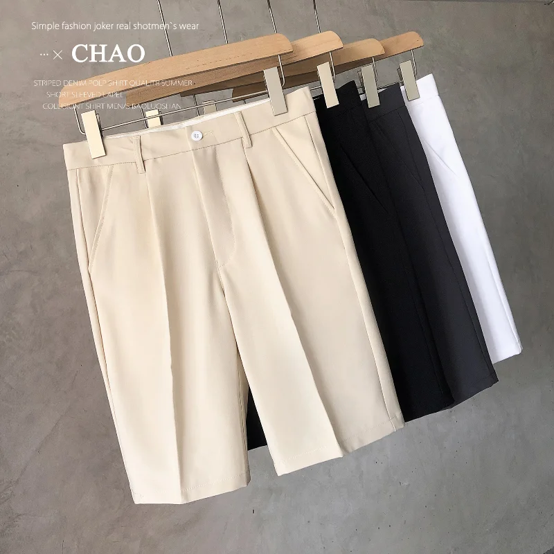 

Summer Loose Male Shorts 2023 Korean Solid Shorts Men Fashion Business Office Mid-rise Button Straight Casual Five Points Pants