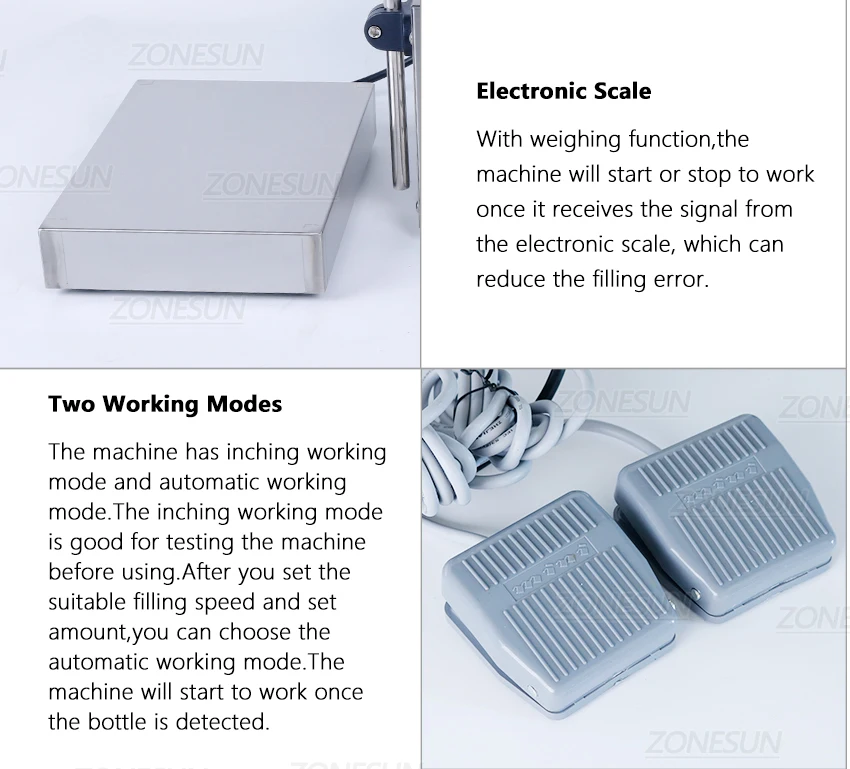 ZONEPACK ZS-GP262W Filling and Weighing Machine Gear Pump Engine Oil Double Heads Vial Bottle Filler