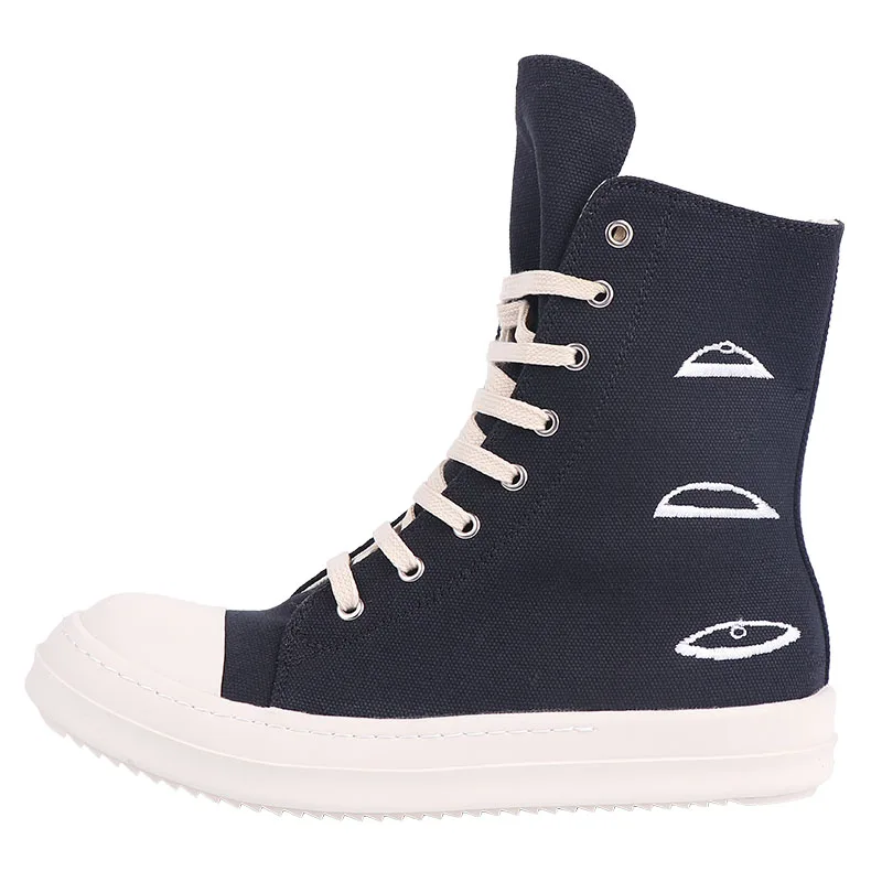 

New Season Man Black Canvas Shoes High-top Lace-up Breathable Thick Sole Casual Canvas Sneakers Street Dance Punk Shoes