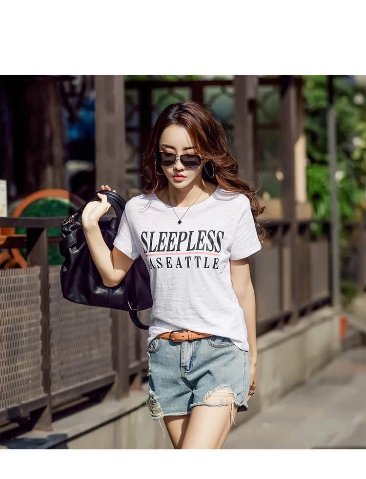 New 95% Cotton letter Women T-shirt Summer Short Sleeve Round Neck Harajuku Printing Tee Women Casual Fashion Female Tops