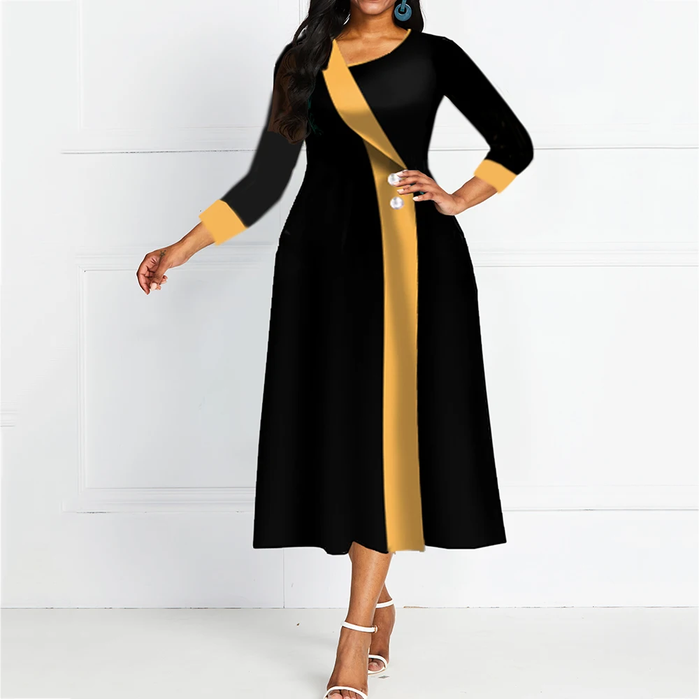 Elegant A Line Dress Woman Simple Stylish Color Block Splice Ladies Dress Plus Size Oblique Collar Office Maxi Banquet Vestidos
Elegant A Line Dress Woman Simple Stylish Color Block Splice Ladies Dress Plus Size Oblique Collar Office Maxi Banquet Vestidos
