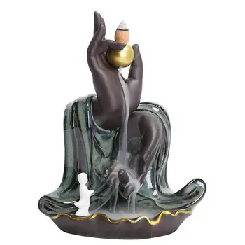 

Ceramic Incense Burner Porcelain Buddha'S Hand Smoke Waterfall Backflow Incense Cone Holder Buddhism Home Office Crafts Censer