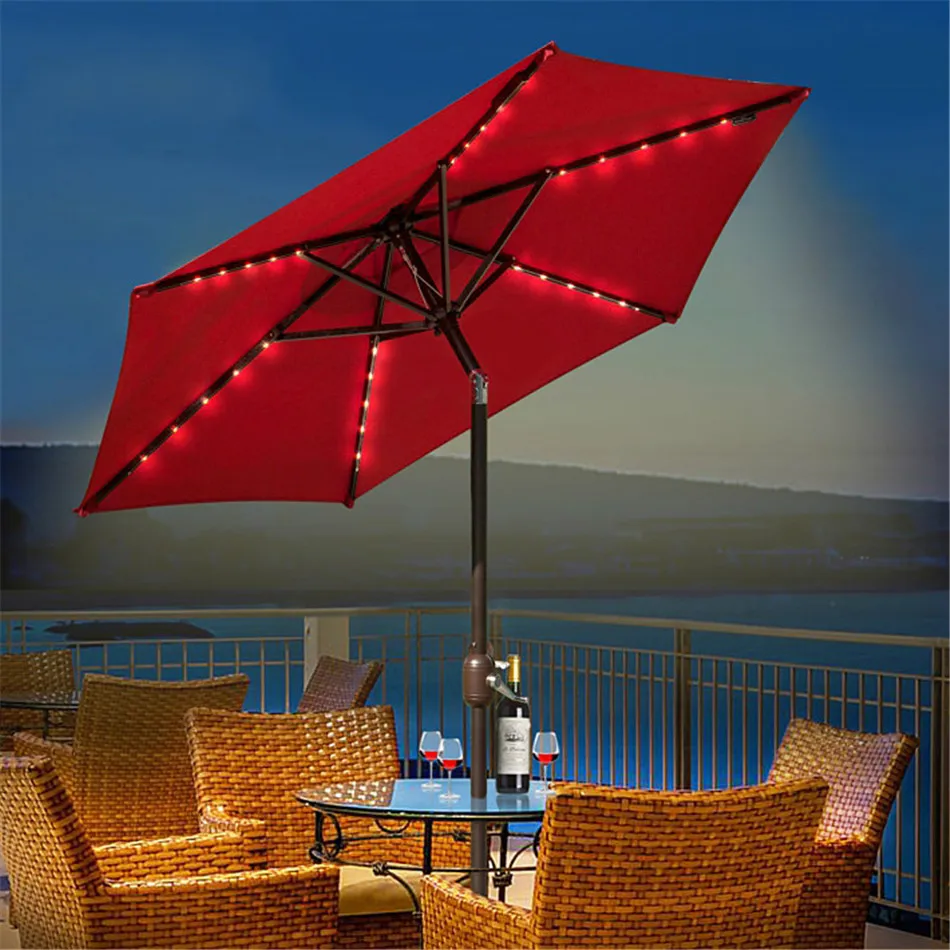 Aulaysed Outdoor Patio Beach Market Aluminium Umbrella Solar Powered 30 Led Light Crank Tilt With Out Umbrella Base Aliexpress