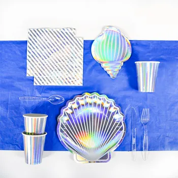Colorful laser shell disposable paper plate seaside barbecue tableware set paper cup tissue tablecloth birthday party supplies
Colorful laser shell disposable paper plate seaside barbecue tableware set paper cup tissue tablecloth birthday party supplies
