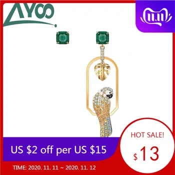 

AYOO 2020 swa 1: 1 New Exquisite Temperament Personality Smart Parrot Asymmetrical Removable Design Ms. Earrings Featured Gifts