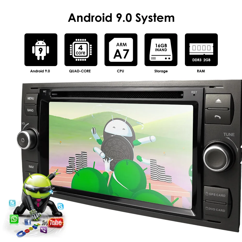 Clearance IPS 2 din Android 9.0 4G 64G Car GPS For Ford Mondeo S-max Focus C-MAX Galaxy Fiesta transit Fusion Connect kuga DVD PLAYER 3