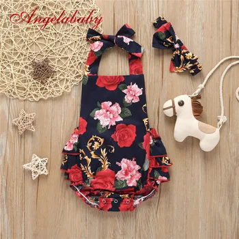 Baby kids fashion rompers girls print flower climbing clothes + headband 2 pcs suit children's summer clothing 
Baby kids fashion rompers girls print flower climbing clothes + headband 2 pcs suit children's summer clothing