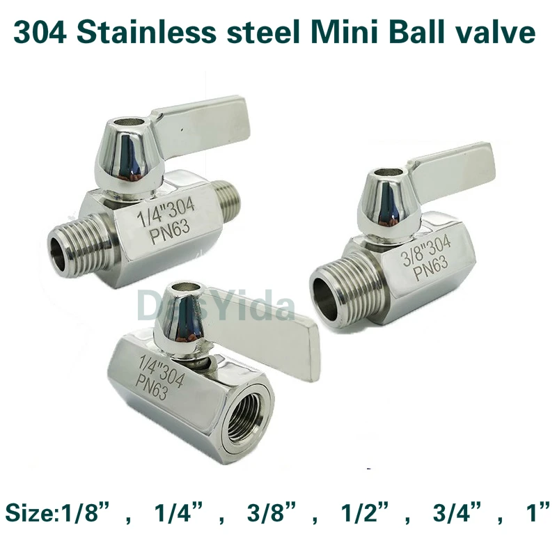 304 Stainless steel Mini Ball valve 1/8 1/4 3/8 1/2 3/4 / 1 NPT BSP Female male thread for water oil acid 2 way ball valve
304 Stainless steel Mini Ball valve 1/8 1/4 3/8 1/2 3/4 / 1 NPT BSP Female male thread for water oil acid 2 way ball valve