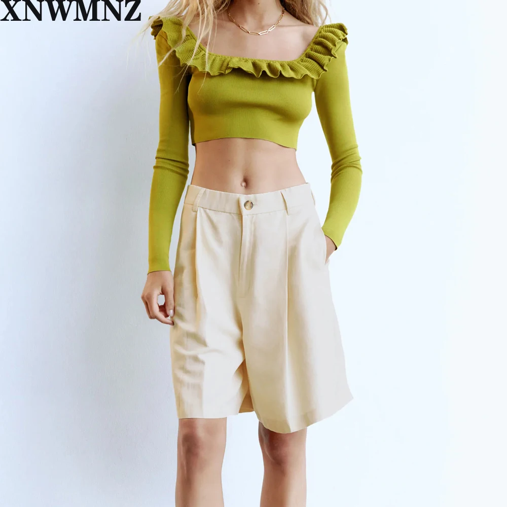 XNWMNZ Za 2020 Spring Autumn Vintage knit sweater with ruffle trim Cropped round ruffled neckline long sleeves Female Chic tops
XNWMNZ Za 2020 Spring Autumn Vintage knit sweater with ruffle trim Cropped round ruffled neckline long sleeves Female Chic tops