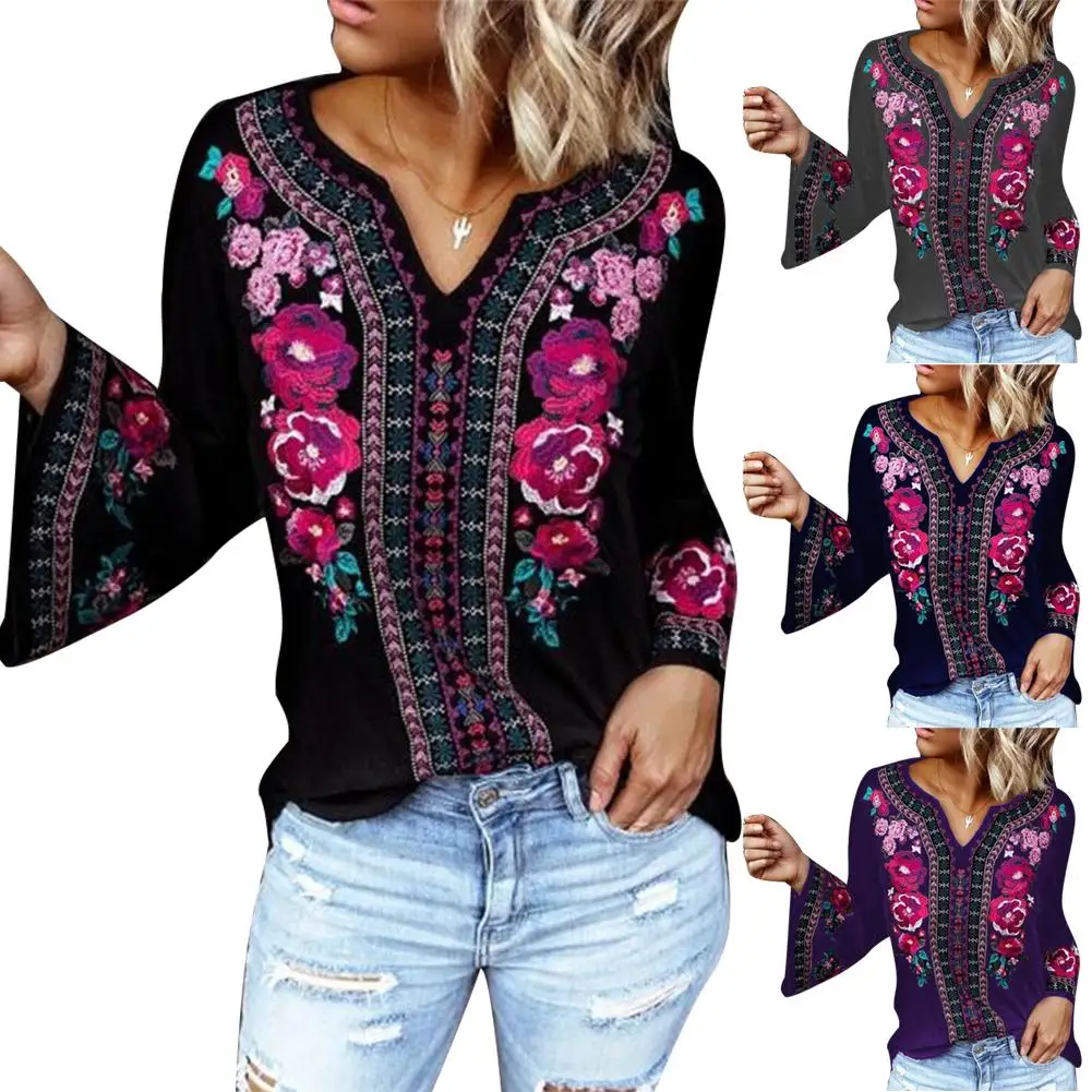Casual Tops Women Long sleeve imitation embroidery print Flared Sleeve Large Size Tops
Casual Tops Women Long sleeve imitation embroidery print Flared Sleeve Large Size Tops