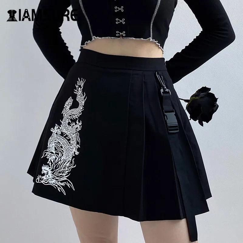 IAMSURE Streetwear Fashion Dragon Print Pleated Skirts For Women Gothic Punk Style High Waist Female Mini Skirts 2020 Summer
IAMSURE Streetwear Fashion Dragon Print Pleated Skirts For Women Gothic Punk Style High Waist Female Mini Skirts 2020 Summer