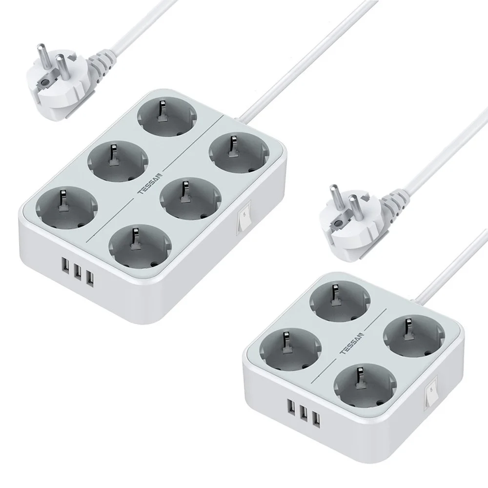 TESSAN 4/6 Outlets Power Strip Plug 2M/6.5Ft Extension Cable Socket with USB Ports for Charging Phone On/Off Switch Protect | Электроника
