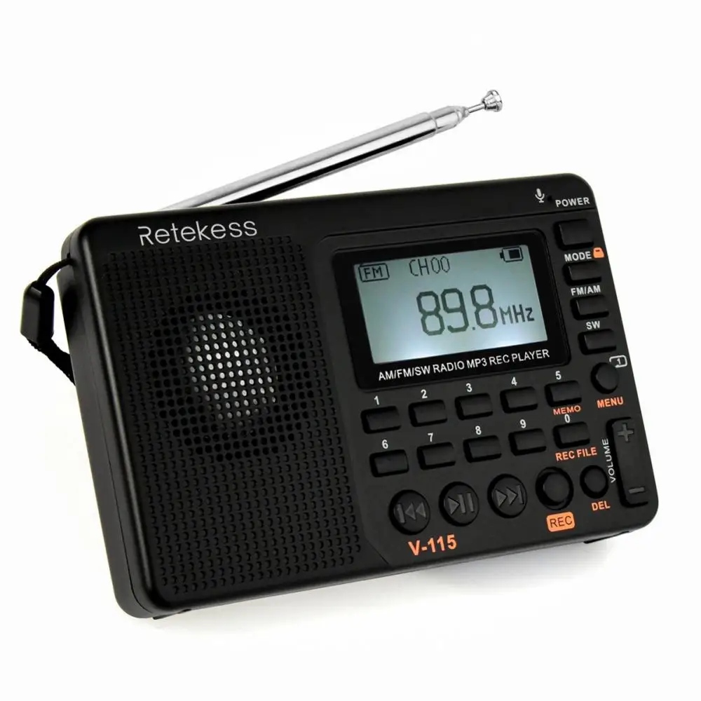 

Retekess V115 Portable Radio FM/AM/SW World Band Receiver MP3 Player REC Recorder with Sleep Timer FM Radio Recorder