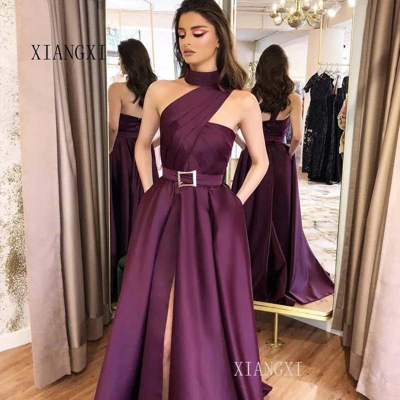 Satin Long Evening Dress 2019 Satin A-Line High Collar Sleeveless High Split Floor Length Evening Dresses Robe de soiree
Satin Long Evening Dress 2019 Satin A-Line High Collar Sleeveless High Split Floor Length Evening Dresses Robe de soiree