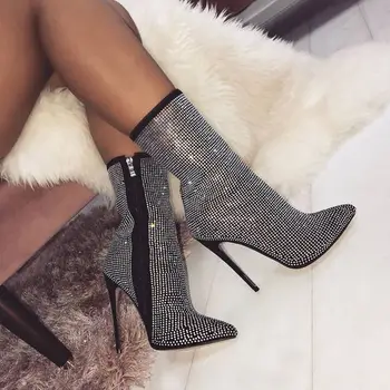 Bling Glitter Shoes Woman Sexy Pointed Toe Spring Autumn Short Ankle Boots Crystal Embellished Stiletto High Heels Shoes Botines
Bling Glitter Shoes Woman Sexy Pointed Toe Spring Autumn Short Ankle Boots Crystal Embellished Stiletto High Heels Shoes Botines