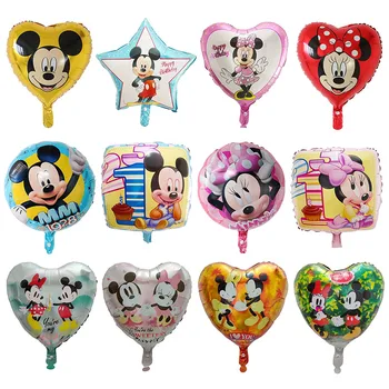 

50pcs/lot 18inch Mickey Minnie Foil Balloons Cartoon Round Heart Helium Globos Children Birthday Party Decoration Kids Toys Gift