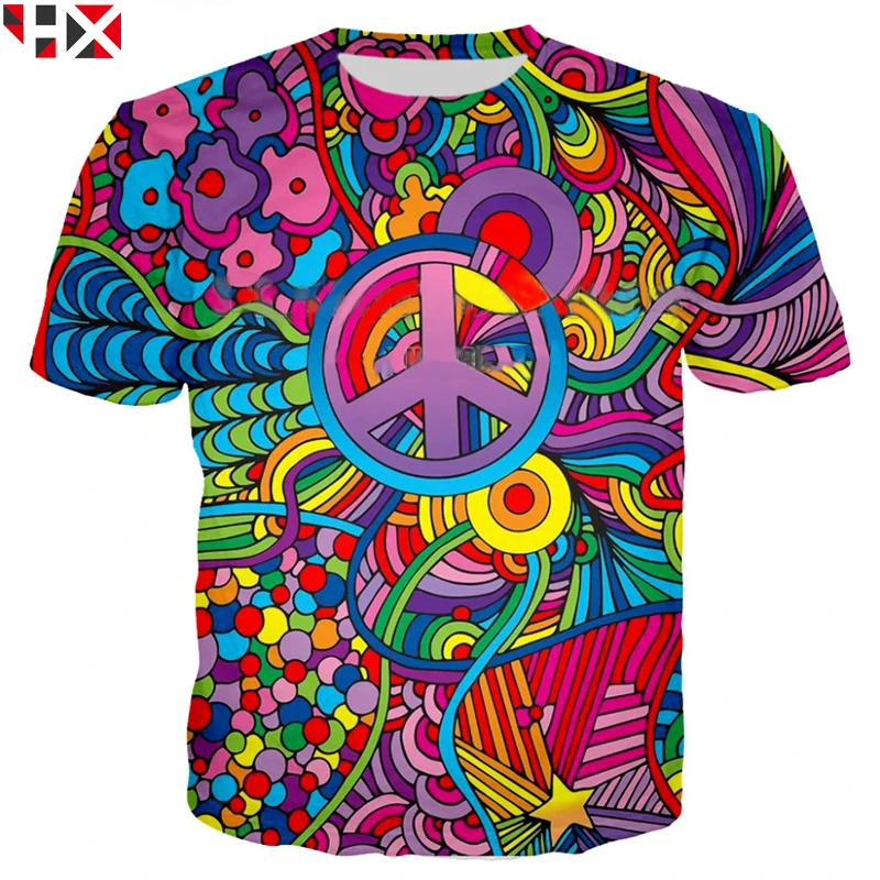 HX Новейшая летняя модная футболка хиппи музыкант 3D Красочные Хиппи топы унисекс