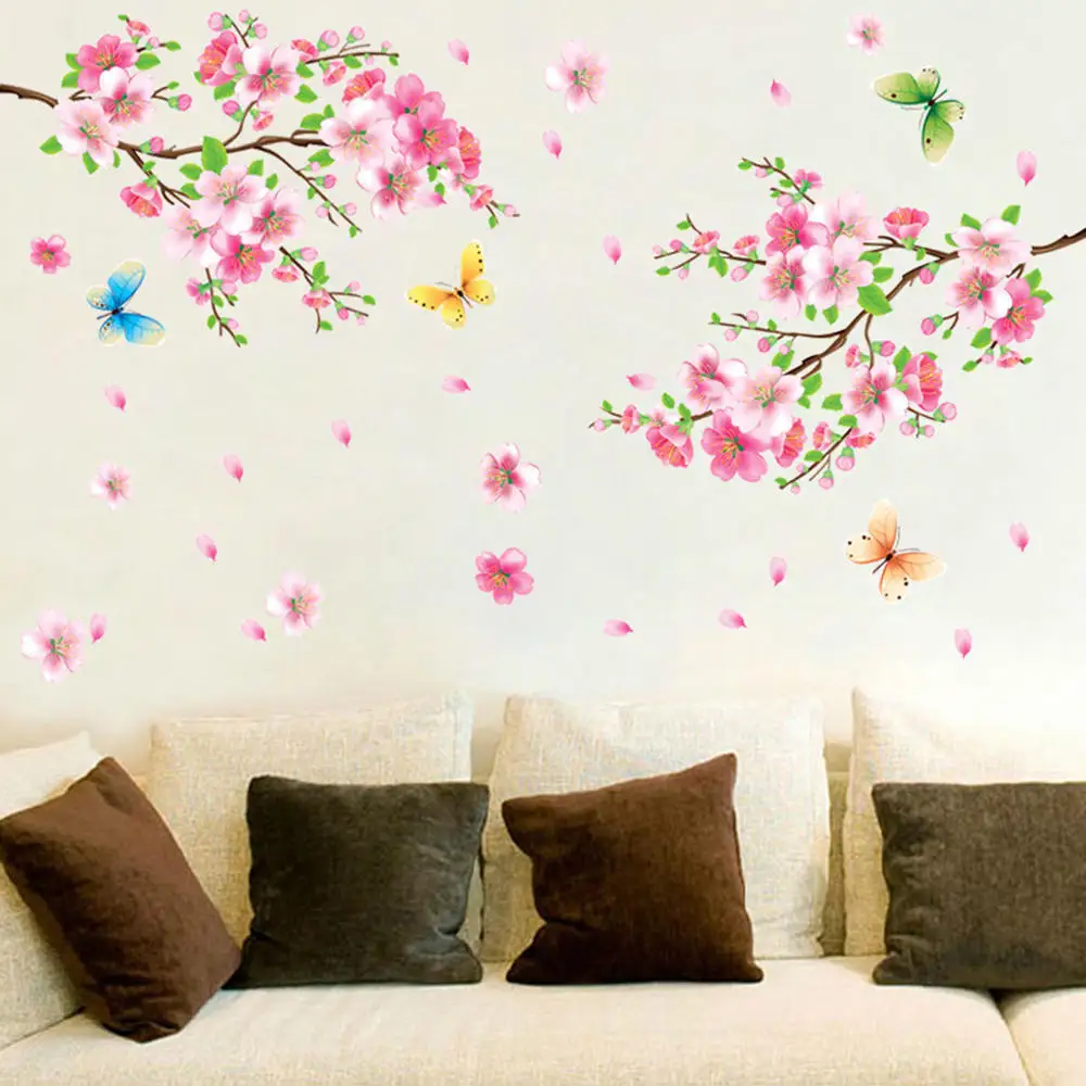 Фото Настенные Стикеры с розовыми бабочками и цветами цветочные украшения для