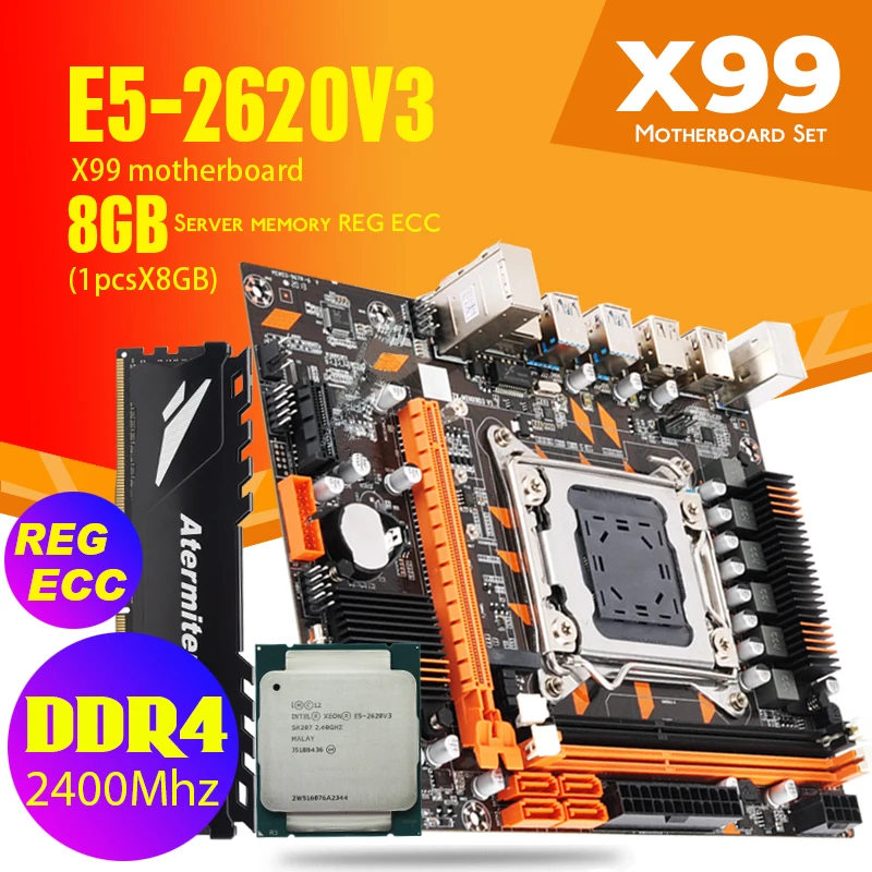 Комплект материнской платы X99 DDR4 2 DIMM D4 с ЦП Xeon E5 2620 V3 1 шт. * 8 ГБ = Гб PC4 RAM 2400 МГц
