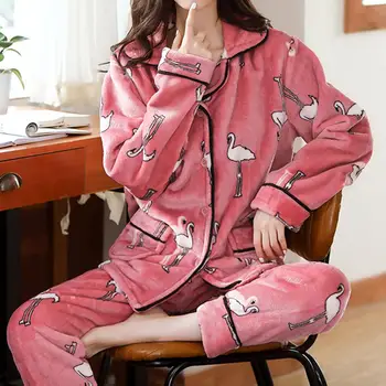 Winter Thick Flannel Women Pajamas Sets Velvet Autumn Warm Cute Print Sleepwear Female Pyjamas Homewear Thick Home Suit 
Winter Thick Flannel Women Pajamas Sets Velvet Autumn Warm Cute Print Sleepwear Female Pyjamas Homewear Thick Home Suit
