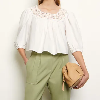 White Color Women Puff Sleeve Shirt Lady Top Lace Hollow out Patchwork Slash Neck Loose Sweet Short Blouse
White Color Women Puff Sleeve Shirt Lady Top Lace Hollow out Patchwork Slash Neck Loose Sweet Short Blouse