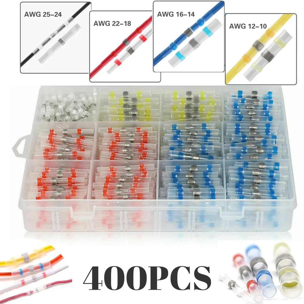 400PCS Waterproof Heat Shrink Tube Solder Sleeve Tubing Electrical Wire Butt Connectors Cable Splice Terminals Kit Assortment
400PCS Waterproof Heat Shrink Tube Solder Sleeve Tubing Electrical Wire Butt Connectors Cable Splice Terminals Kit Assortment