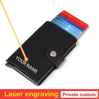 Custom lettering Crazy Horse Leather Mini RFID Wallet Automatic Credit card holder Wallet Aluminum ID Card RFID Blocking purse 
Custom lettering Crazy Horse Leather Mini RFID Wallet Automatic Credit card holder Wallet Aluminum ID Card RFID Blocking purse