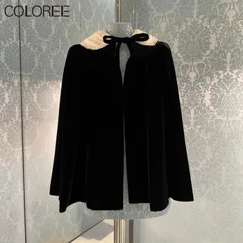 Autumn Winter Clothes 2020 Runway Vintage White Lace Pearls Patchwork Black Velvet poncho women 
Autumn Winter Clothes 2020 Runway Vintage White Lace Pearls Patchwork Black Velvet poncho women