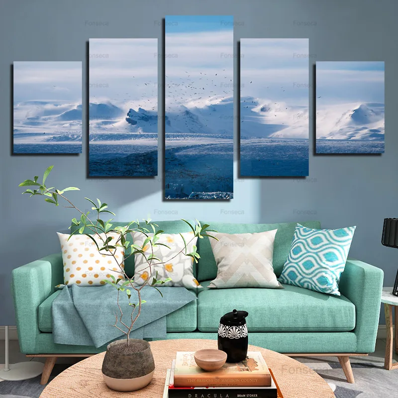 

Canvas Painting Wall Art Framed Printed Pictures 5 Panel Poster Sunrise Forest Sky Landscape Photo For Living Room Decor