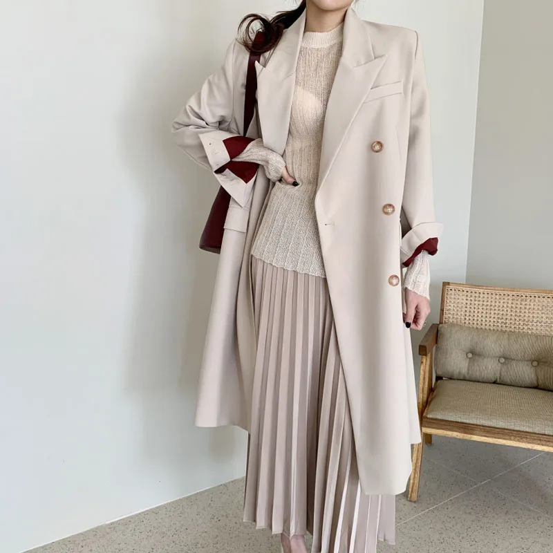 Korean Chic Spring Autumn Suit Collar Double Breasted Loose Back Slit Over The Knee Mid-Length Windbreaker Women's Jacket
Korean Chic Spring Autumn Suit Collar Double Breasted Loose Back Slit Over The Knee Mid-Length Windbreaker Women's Jacket