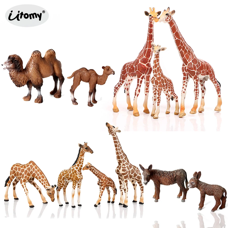 Реалистичная модель сафари животные верблюд осел жираф икры игрушки фигурки