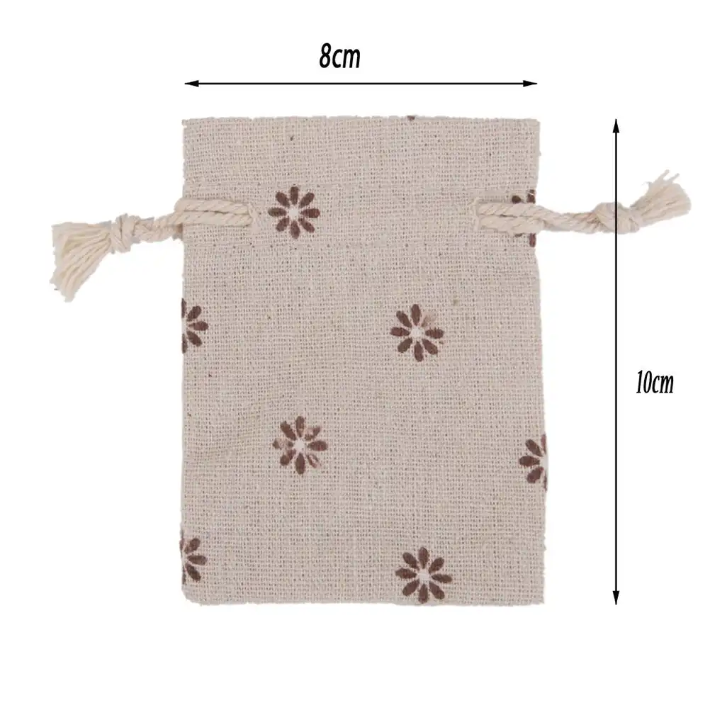 10pcs daisy linen jute sack jewelry pouch drawstring gift bags