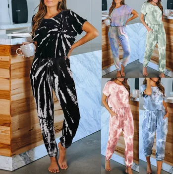 2020 European and American New Women's Leisure Tops Fashion Tie-Dye Printed Pajamas Set Casual Home Pajamas for Women 
2020 European and American New Women's Leisure Tops Fashion Tie-Dye Printed Pajamas Set Casual Home Pajamas for Women