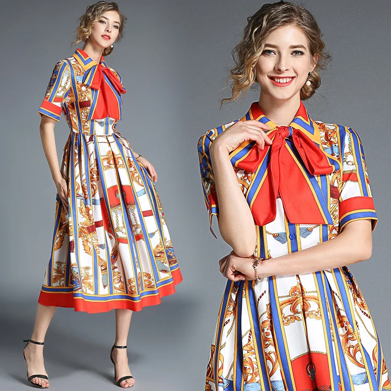 2019 Summer Runway Dress Women's Retro Striped Short Sleeves Single-Breasted Belt Bow Digital Printing Casual Long Shirt Dress
2019 Summer Runway Dress Women's Retro Striped Short Sleeves Single-Breasted Belt Bow Digital Printing Casual Long Shirt Dress
