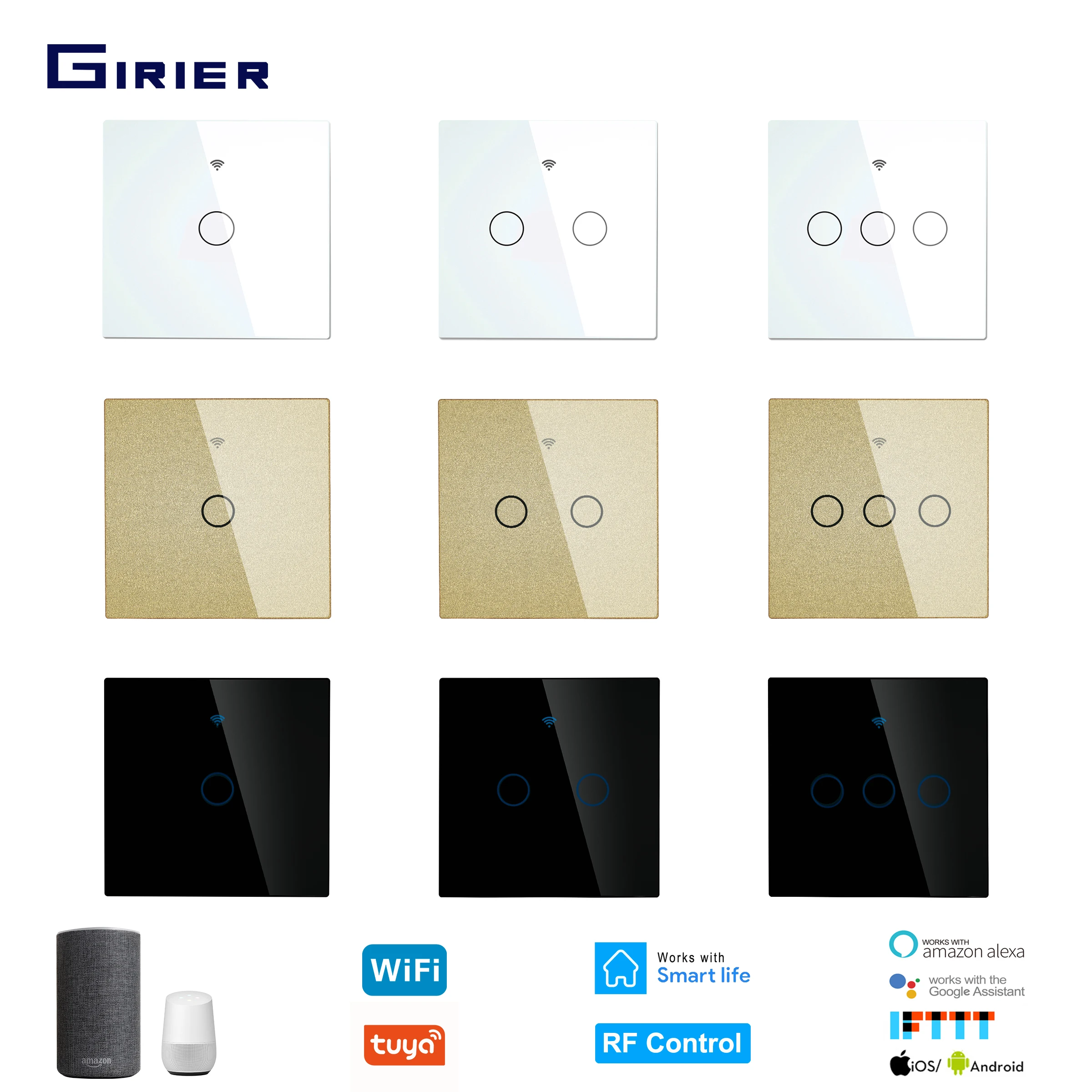 Smart Touch Switch Wifi Light Switch EU 1 2 3 Gang RF Tuya App Voice Wireless Remote Control Works with Alexa Google Home
Smart Touch Switch Wifi Light Switch EU 1 2 3 Gang RF Tuya App Voice Wireless Remote Control Works with Alexa Google Home