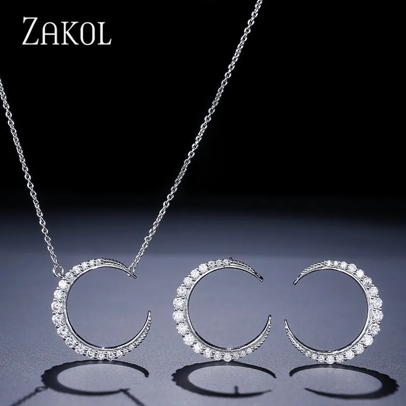 ZAKOL Classic Moon Shape Jewelry Sets White Gold With Tiny CZ Paved Pendant Necklace & Stud Earrings For Women FSSP3002
ZAKOL Classic Moon Shape Jewelry Sets White Gold With Tiny CZ Paved Pendant Necklace & Stud Earrings For Women FSSP3002