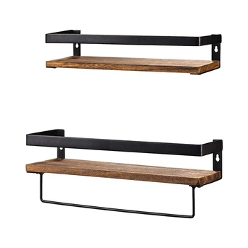 Bathroom Storage Shelf Wall Mounted Set of 2,Rustic Wood Floating Shelves with Removable Towel Bar,Perfect for Kitchen, Bathroom
Bathroom Storage Shelf Wall Mounted Set of 2,Rustic Wood Floating Shelves with Removable Towel Bar,Perfect for Kitchen, Bathroom