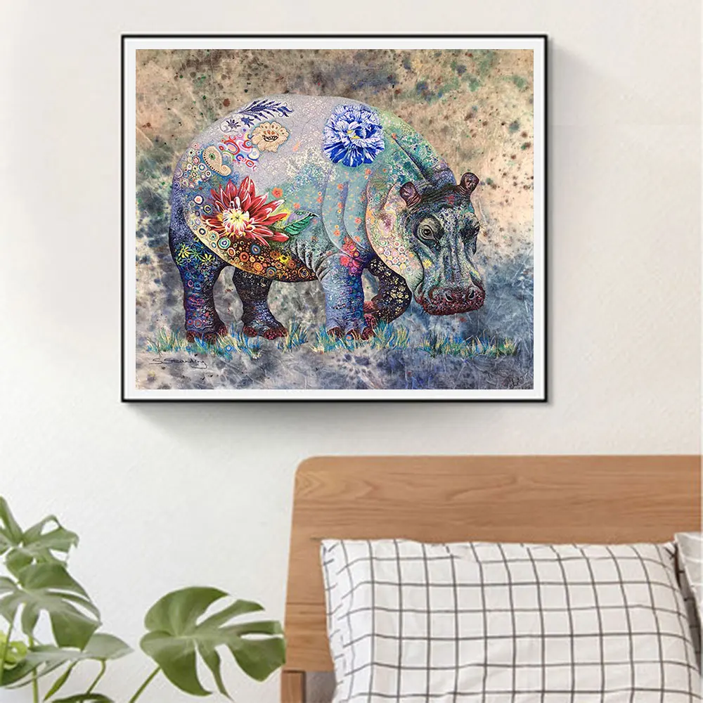 Алмазная живопись с красочным рисунком бегемота Круглая Мозаика для творчества