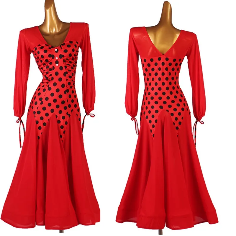 

Ballroom Dance Dresses polka dot ballroom dress foxtrot dress Women Stage Waltz Ballroom Dress red black MQ245