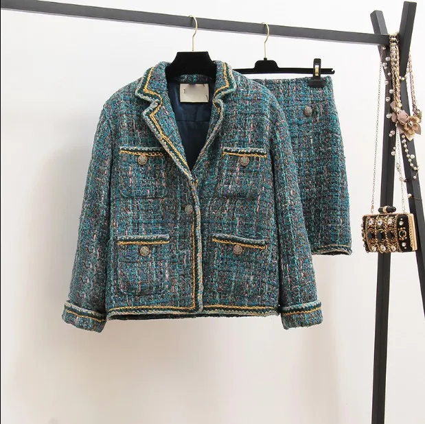 2019 New Fashion Autumn Women Small Fragrance Tweed Suit Jacket Coats + High Waist Woolen Skirt Two-piece Lady Retro Skirt Suits
2019 New Fashion Autumn Women Small Fragrance Tweed Suit Jacket Coats + High Waist Woolen Skirt Two-piece Lady Retro Skirt Suits
