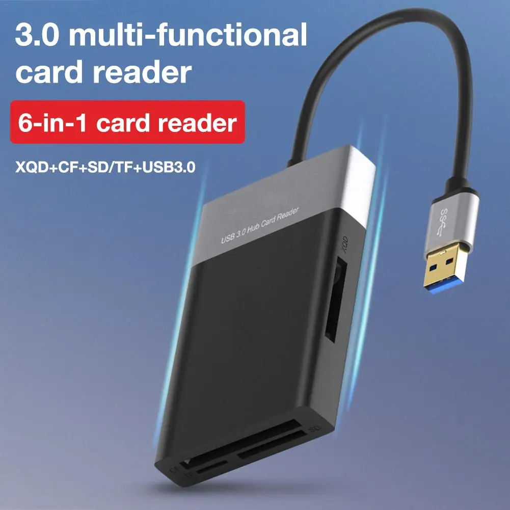 6 In 1 Multi Memory Card Reader ABS Aluminum Alloy Shell PVC Wire Reader USB 3.0 2 Port HUB High Speed Adapter For XQD CF SD TF
6 In 1 Multi Memory Card Reader ABS Aluminum Alloy Shell PVC Wire Reader USB 3.0 2 Port HUB High Speed Adapter For XQD CF SD TF