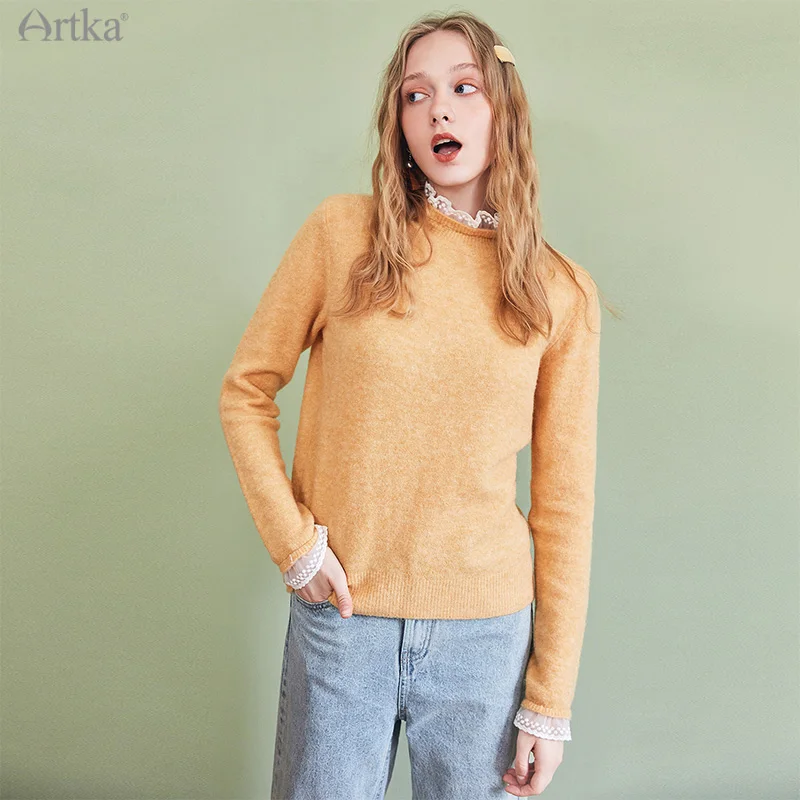 ARTKA 2020 Winter New Women Sweater Elegant Soft Sheep Wool Knitted Sweaters Warm Fake Two Piece Pullover Sweater Women YB20709Q
ARTKA 2020 Winter New Women Sweater Elegant Soft Sheep Wool Knitted Sweaters Warm Fake Two Piece Pullover Sweater Women YB20709Q