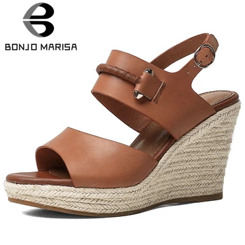 BONJOMARISA Female Party Casual Wedges Genuine Leather Open Toe Solid Women Sandals Straw Heel Platform Sandals
BONJOMARISA Female Party Casual Wedges Genuine Leather Open Toe Solid Women Sandals Straw Heel Platform Sandals