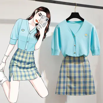 Women 2020 Summer Vintage 2 Piece Set Female Short Sleeve Knit Top+High Waist Plaid Mini Skirt Set Casual Two Piece Outfits L176
Women 2020 Summer Vintage 2 Piece Set Female Short Sleeve Knit Top+High Waist Plaid Mini Skirt Set Casual Two Piece Outfits L176